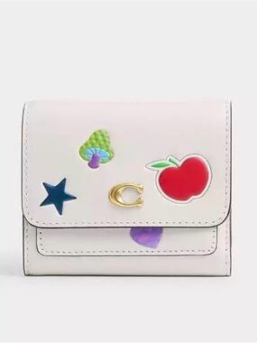 Coach Mila Small Flap Wallet in Sticker Print Brass/Chalk Multi Calf Leather NWT